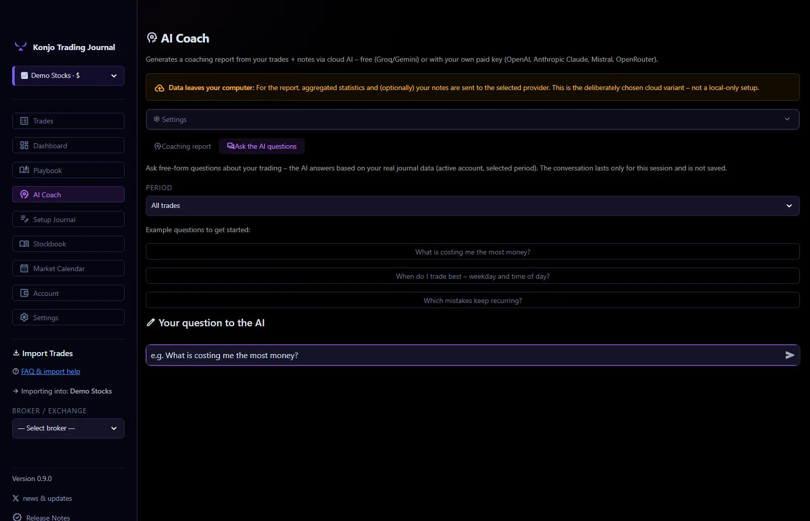 Ask the AI questions about your own trading history
